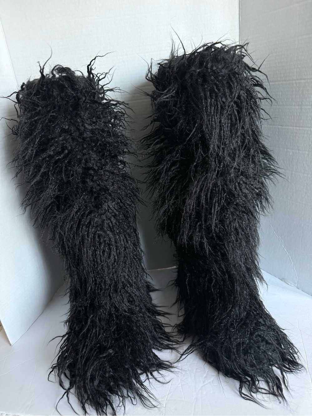 Black Animalistic Women's Faux Fur Platform Boots Size 42